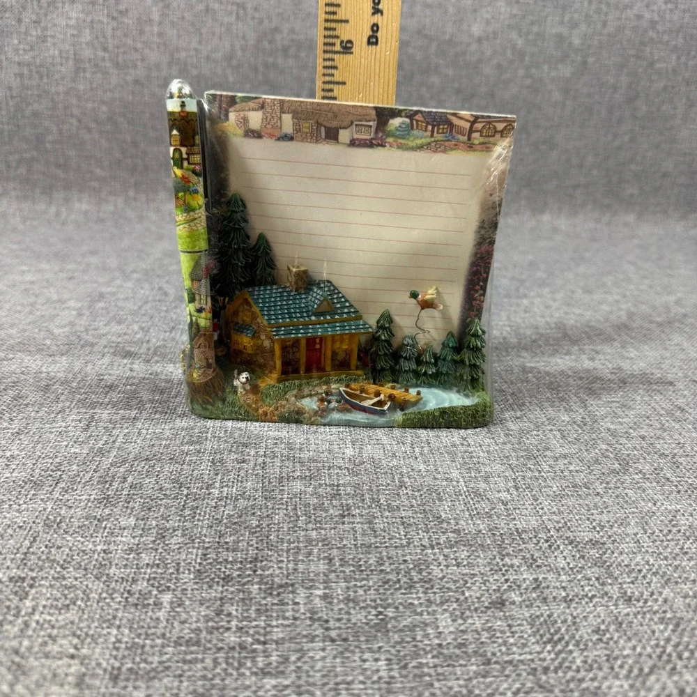 NEW 3D Resin Lake Boat Cabin Notepad & Pen Holder Set Cottagecore Rustic Desk